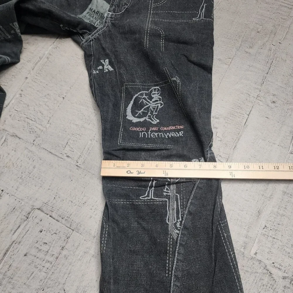 VINTAGE Marithe Francois Girbaud Jeans Men 29 Black All Over‎ Print 29x30 Flared